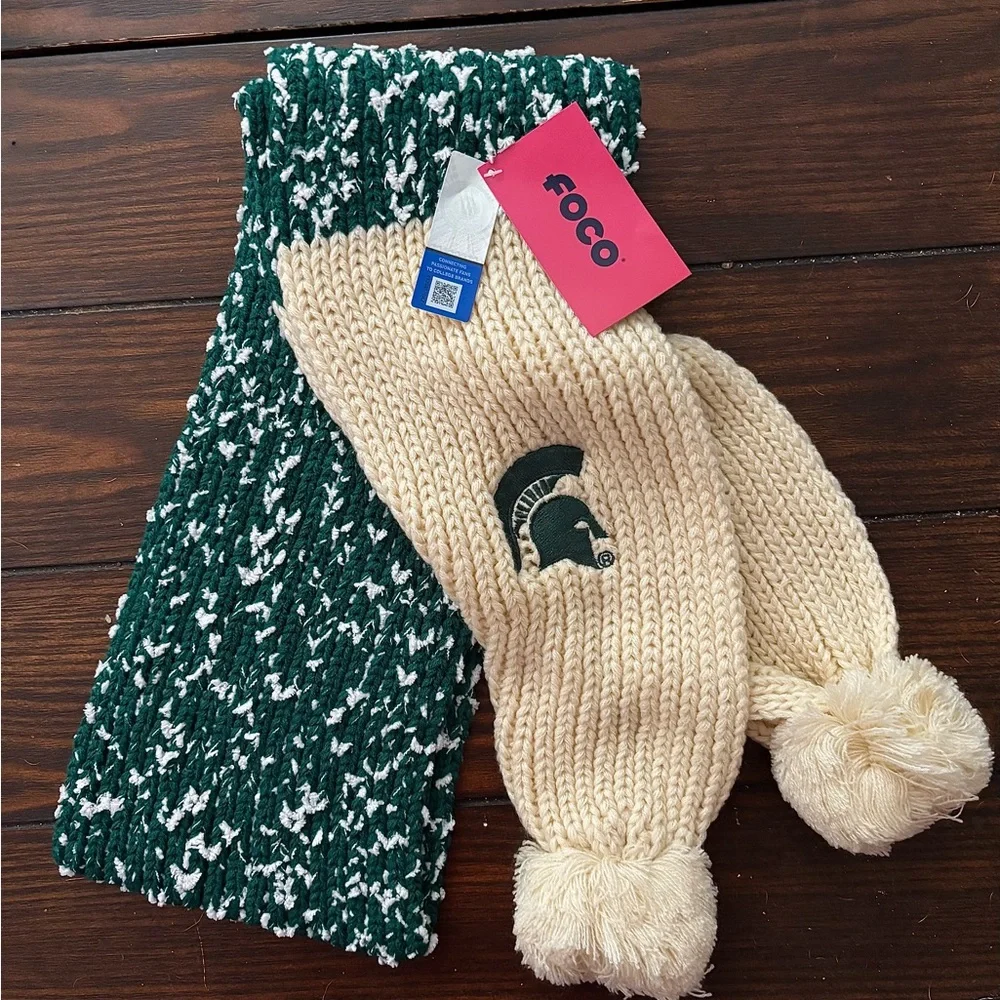 Michigan State Green and White Knit Scarf